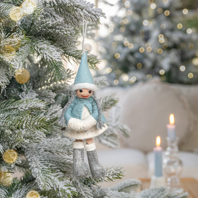 Sjaal met Verhaal Felt Christmas Hanger Winterfee ijsblauw
