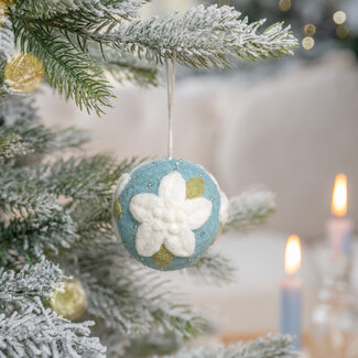 Sjaal met Verhaal Felt Christmas Hanger Bal Kerstster ijsblauw