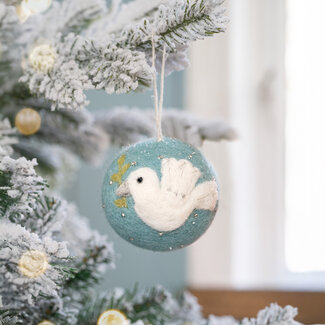 Sjaal met Verhaal Felt Christmas Hanger Bal Vredesduif ijsblauw