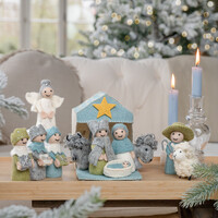 Sjaal met Verhaal Filz-Weihnachtskrippe ijsblauw/wit