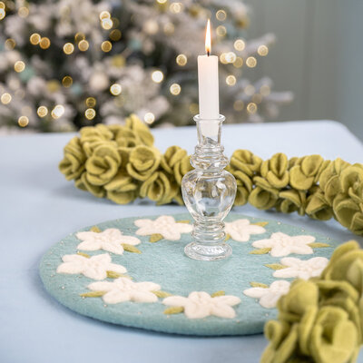 Sjaal met Verhaal Felt coaster 35 cm rond Kerstster ijsblauw