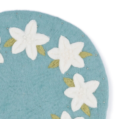 Sjaal met Verhaal Felt coaster 35 cm rond Kerstster ijsblauw