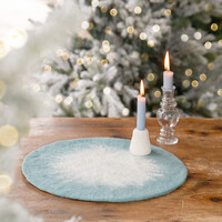 Sjaal met Verhaal Felt coaster 40 cm rond ijsblauw/wit