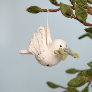Sjaal met Verhaal Felt Christmas Hanger Vredesduif met Olijftakje zilver