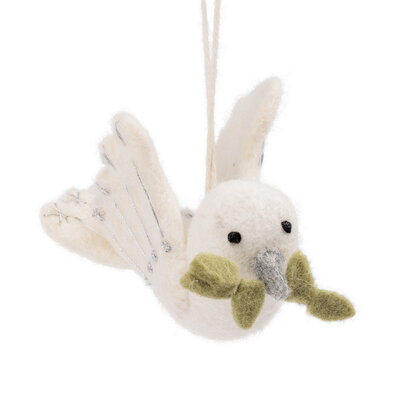 Sjaal met Verhaal Felt Christmas Hanger Vredesduif met Olijftakje zilver
