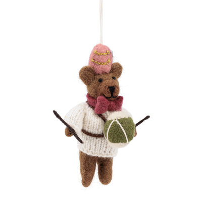 Sjaal met Verhaal Felt Christmas Hanger Beer met Trommel creme