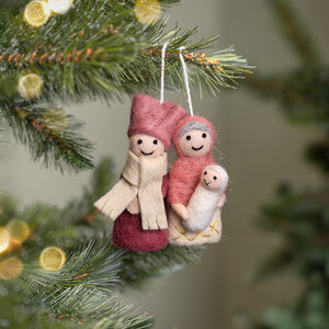 Sjaal met Verhaal Felt Christmas Hanger Jozef & Maria cyclaam/oud roze