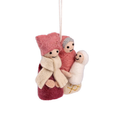 Sjaal met Verhaal Felt Christmas Hanger Jozef & Maria cyclaam/oud roze