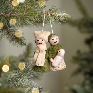 Sjaal met Verhaal Felt Christmas Hanger Jozef & Maria groen/creme