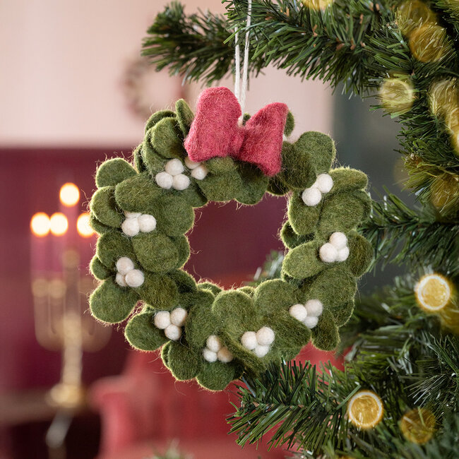 Filz Weihnachtshänger Krans Mistletoe met Strik