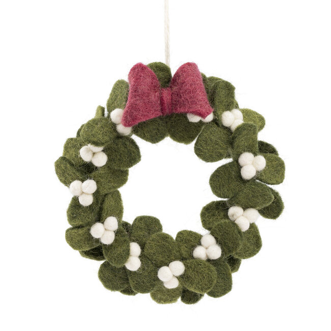 Felt Christmas Hanger Krans Mistletoe met Strik