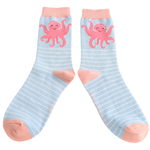 Miss Sparrow Socken Bamboo Pink Octopus powder blue