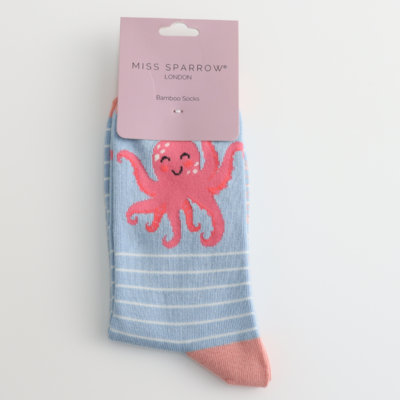 Miss Sparrow Socken Bamboo Pink Octopus powder blue