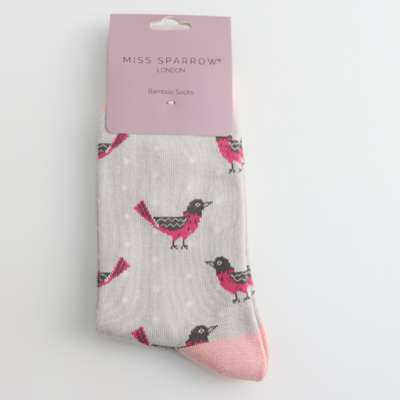 Miss Sparrow Socks Bamboo Blackbirds silver