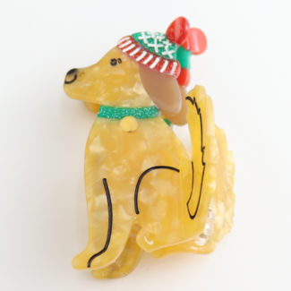 Red Cuckoo Hair Claw Clip Xmas Dog beige