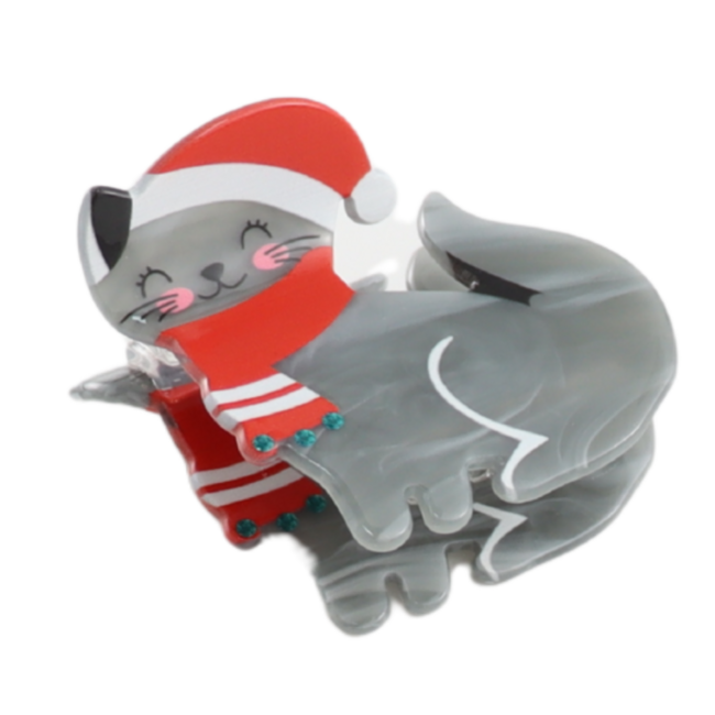 Hair Claw Clip Xmas Cat grey