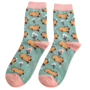 Miss Sparrow Socks Bamboo Cute Capybara green