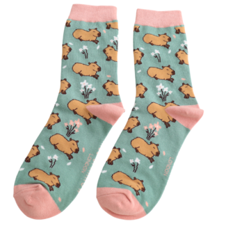 Miss Sparrow Socks Bamboo Cute Capybara green