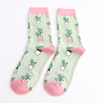 Miss Sparrow Socken Bamboo Succulents mint