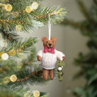 Sjaal met Verhaal Felt Christmas Hanger Meneer Beer creme