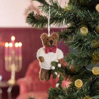 Sjaal met Verhaal Filz Weihnachtshänger Meneer Beer creme
