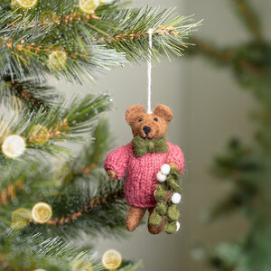 Sjaal met Verhaal Felt Christmas Hanger Meneer Beer cyclaam