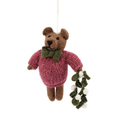 Sjaal met Verhaal Felt Christmas Hanger Meneer Beer cyclaam