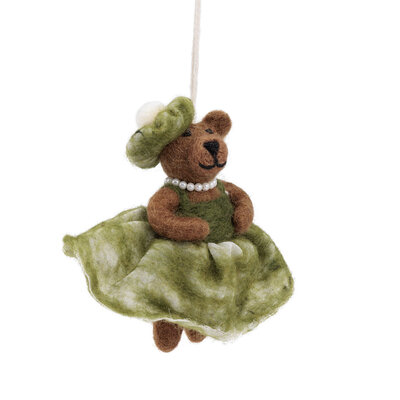 Sjaal met Verhaal Felt Christmas Hanger Mevrouw Beer mistletoe groen