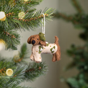 Sjaal met Verhaal Filz Weihnachtshänger Teckel creme