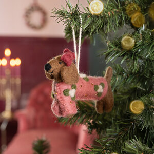 Sjaal met Verhaal Felt Christmas Hanger Teckel oudroze