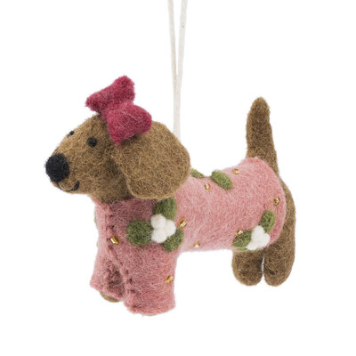 Sjaal met Verhaal Felt Christmas Hanger Teckel oudroze