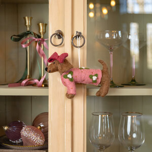 Sjaal met Verhaal Felt Christmas Hanger Teckel XL oudroze