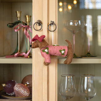 Sjaal met Verhaal Felt Christmas Hanger Teckel XL oudroze