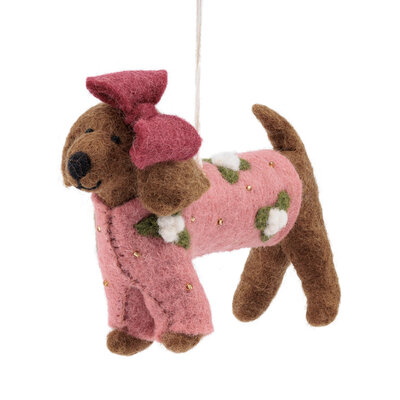 Sjaal met Verhaal Felt Christmas Hanger Teckel XL oudroze