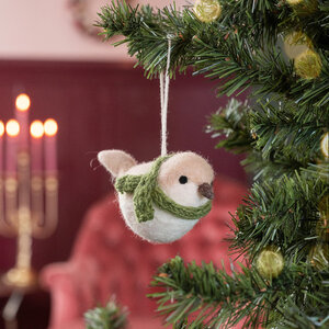 Sjaal met Verhaal Felt Christmas Hanger Vogeltje creme