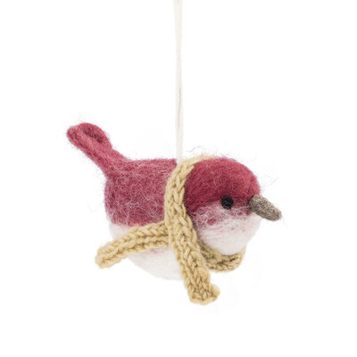 Sjaal met Verhaal Felt Christmas Hanger Vogeltje cyclaam