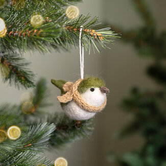 Sjaal met Verhaal Felt Christmas Hanger Vogeltje mistletoe groen