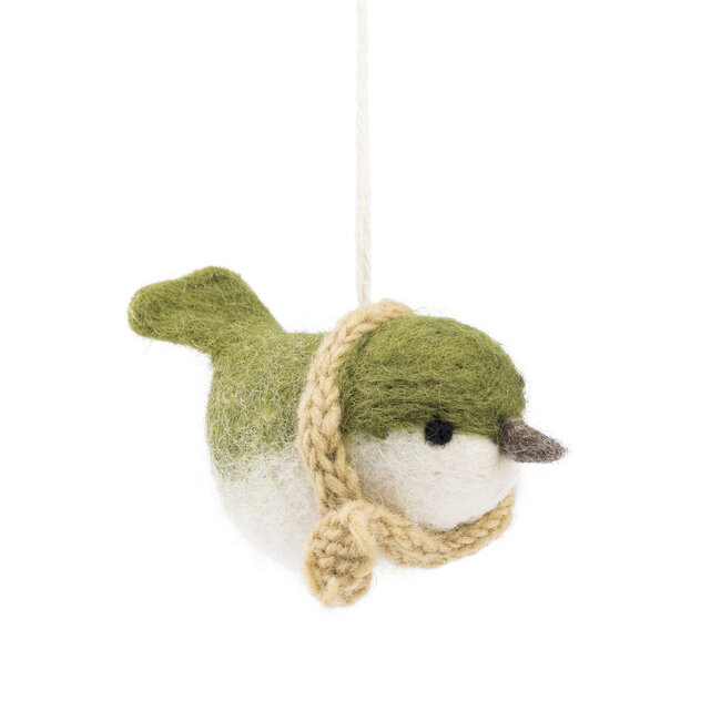 Filz Weihnachtshänger Vogeltje mistletoe groen