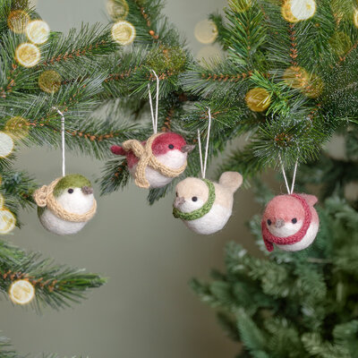 Sjaal met Verhaal Filz Weihnachtshänger Vogeltje oudroze