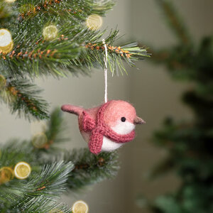 Sjaal met Verhaal Felt Christmas Hanger Vogeltje oudroze