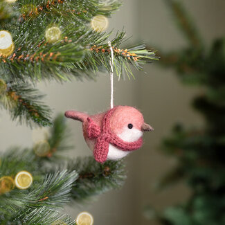Sjaal met Verhaal Filz Weihnachtshänger Vogeltje oudroze