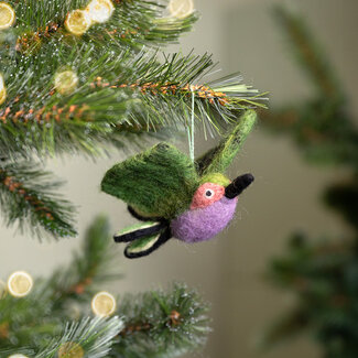 Sjaal met Verhaal Felt Christmas Hanger Kolibrie lila/groen