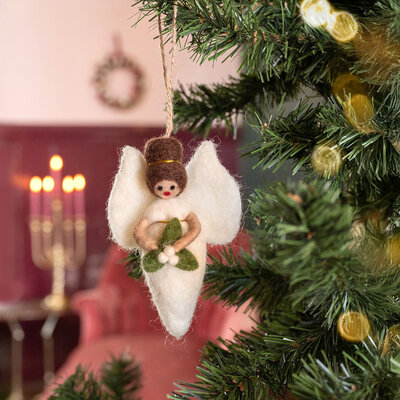 Sjaal met Verhaal Filz Weihnachtshänger Engeltje Mistletoe wit