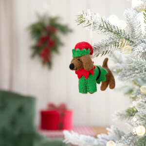 Sjaal met Verhaal Felt Christmas Hanger Teckel Kerstelf