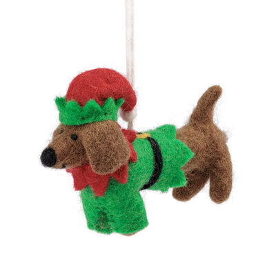 Sjaal met Verhaal Felt Christmas Hanger Teckel Kerstelf