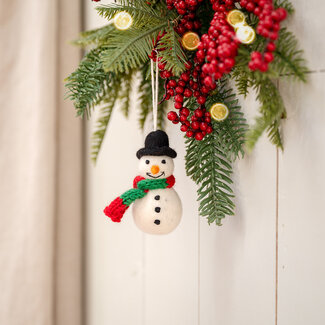 Sjaal met Verhaal Felt Christmas Hanger Sneeuwpop red/green