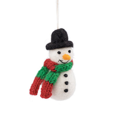 Sjaal met Verhaal Filz Weihnachtshänger Sneeuwpop red/green