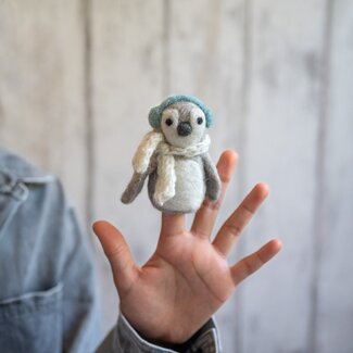 Sjaal met Verhaal Fingerpuppen Pinguin ijsblauw