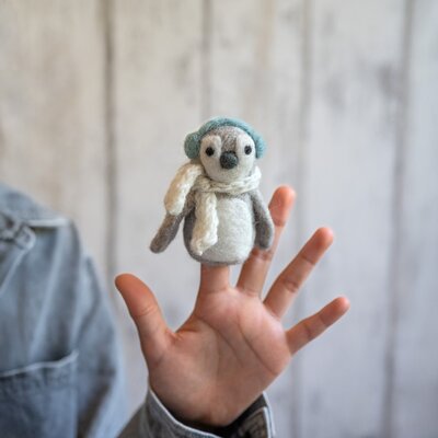 Sjaal met Verhaal Fingerpuppen Pinguin ijsblauw