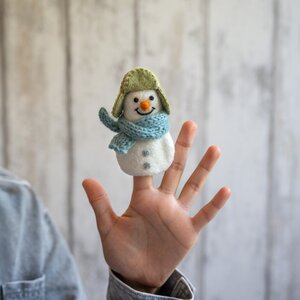 Sjaal met Verhaal Fingerpuppen Sneeuwpop ijsblauw